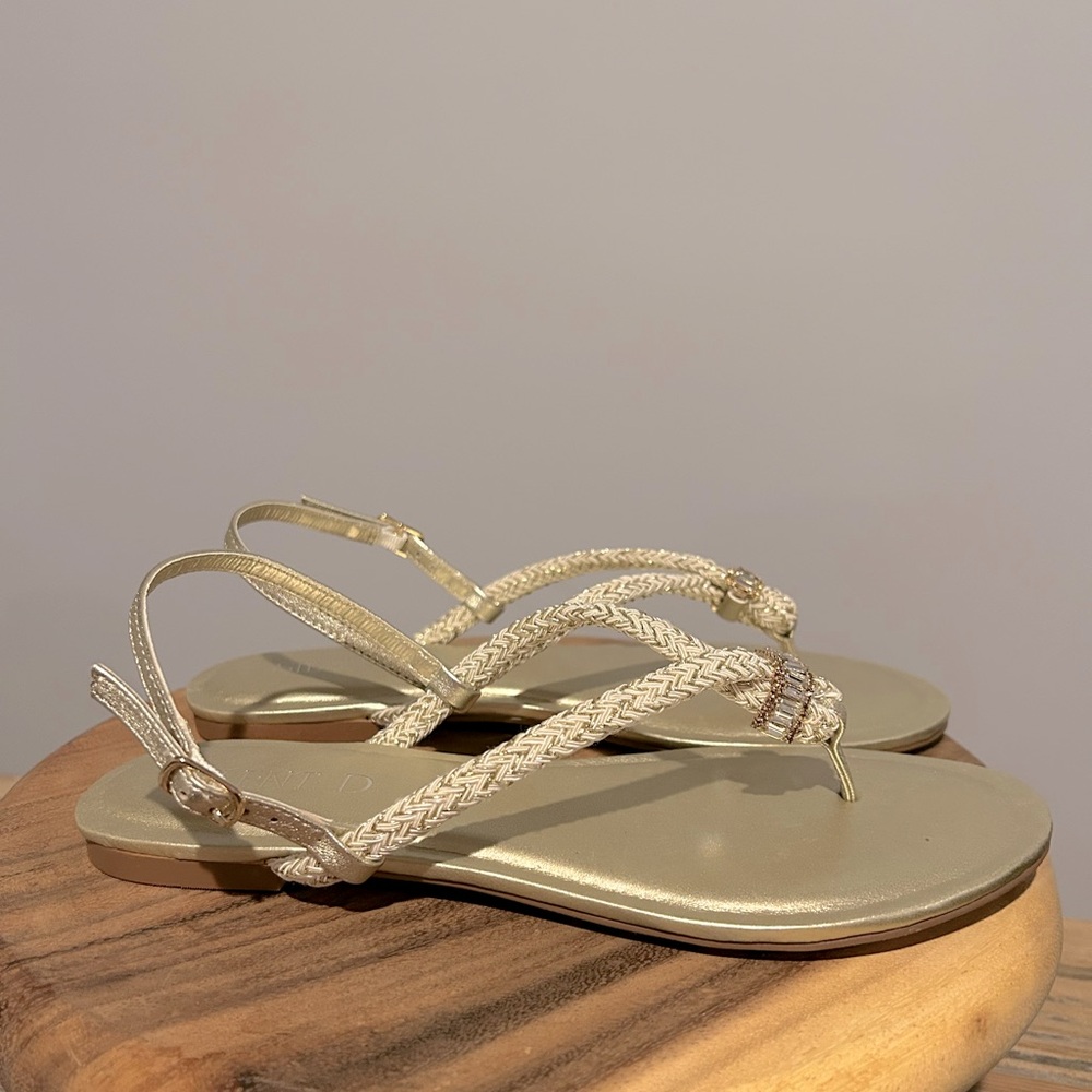 Silent D Rope Thong Sandals Size 7 7.5 EU 38 Gold Leather NEW Anthropologie